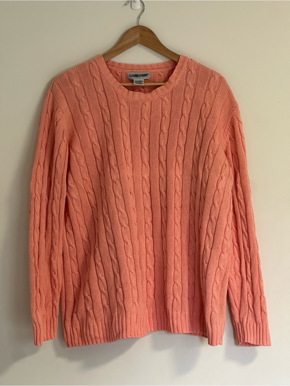 Cabin Creek Vintage Coral Cable-Knit 100% Cotton Crewneck Sweater XL